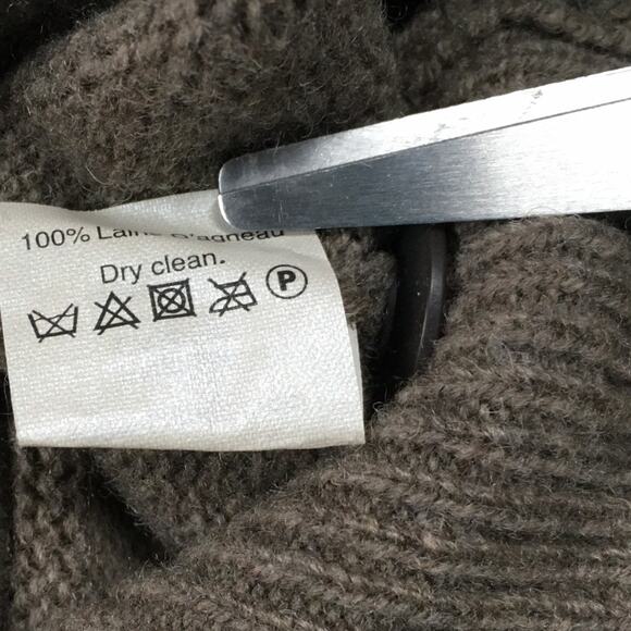 J. Crew Sweater 100% Lambswool Shawl Collar Mens Medium Brown Ribbed Trim Button - Picture 7 of 9